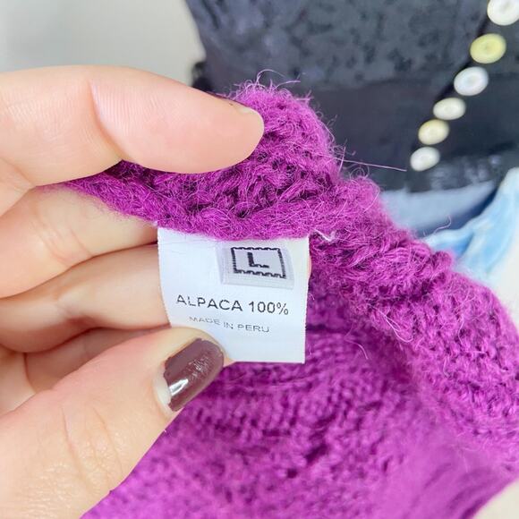 Vintage Women's Alpaca Purple Cable Knit Zip Front Sweater Size Large - Picture 5 of 5